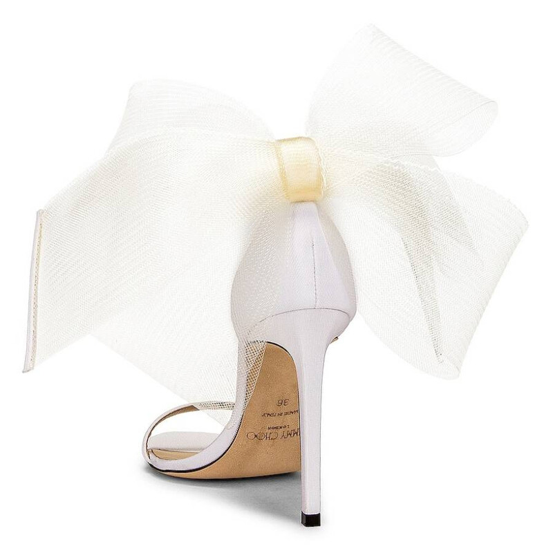 Jimmy Choo Aveline 100 Asymmetric Bow Deatil Sandals, Brand Size