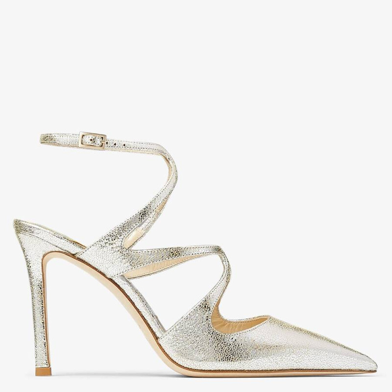 Jimmy Choo Azia 95 Pointed-Toe Glitter Leather Slingback Pumps