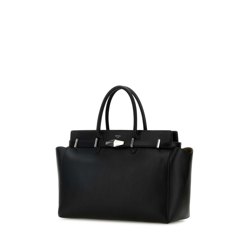 Jimmy Choo Black Leather Large Diamond Belted Shopping Bag