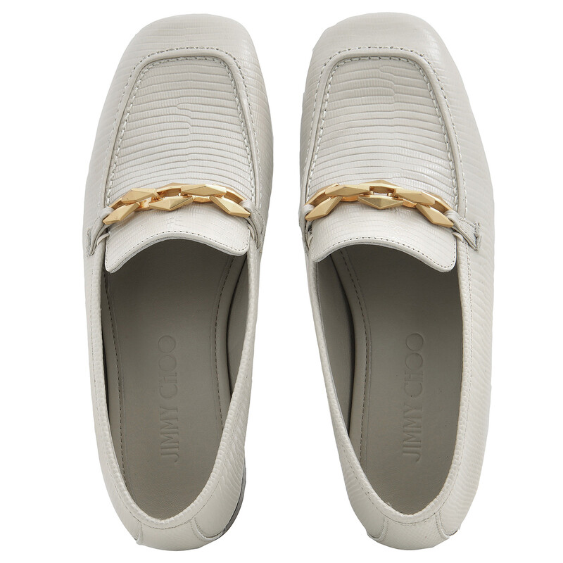 Jimmy Choo Diamond Tilda Embossed Chain Loafers, Brand Size 35