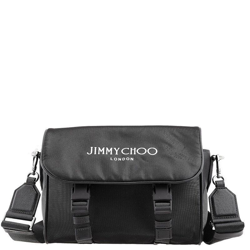 Jimmy Choo Eli Logo Print Nylon Crossbody J000169216-BLACK/LATTE