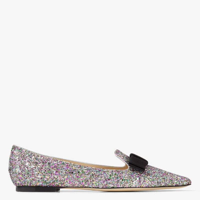 Jimmy Choo Gala Coarse Glitter Fabric Flats, Brand Size 34.5 ( US
