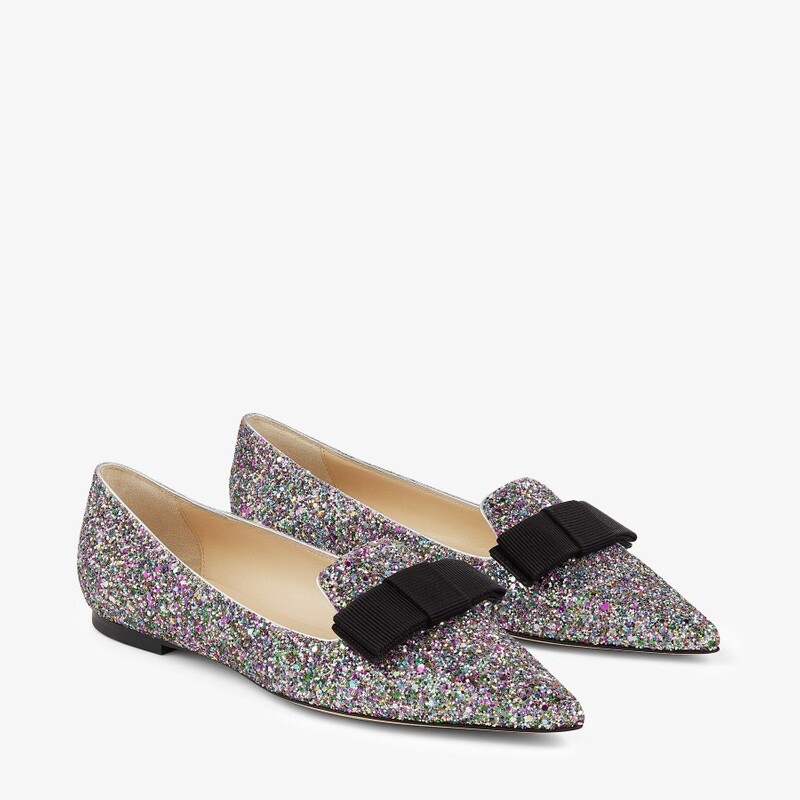 Jimmy Choo Gala Coarse Glitter Fabric Flats, Brand Size 34.5 ( US