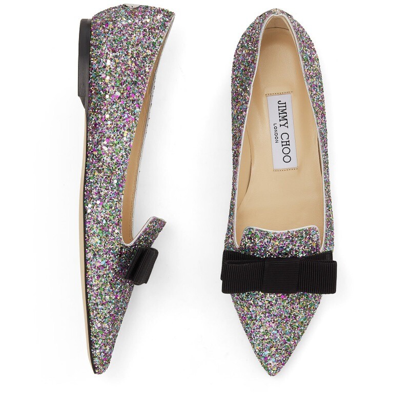 Jimmy Choo Gala Coarse Glitter Fabric Flats, Brand Size 34.5 ( US