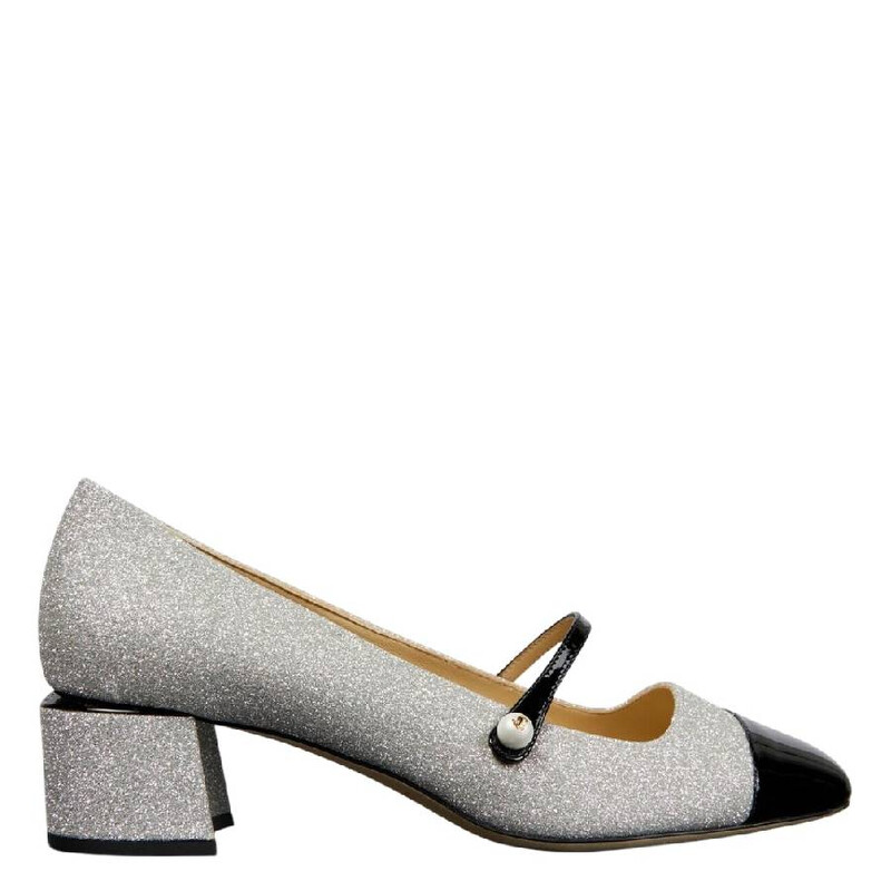 Jimmy Choo Glitter Square-Toe Leather Shoe, Brand Size 38 (US Size