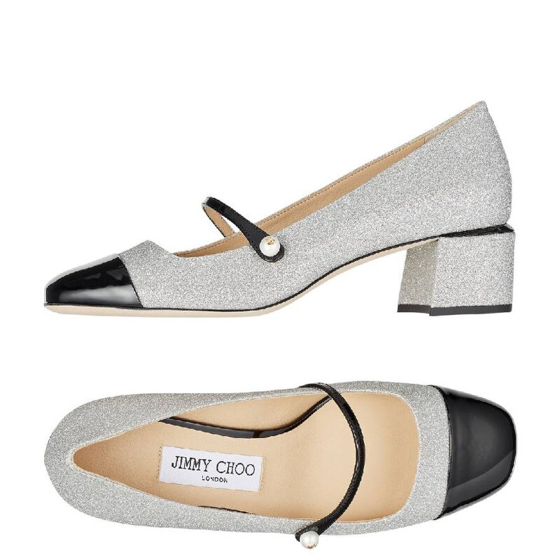 Jimmy Choo Glitter Square-Toe Leather Shoe, Brand Size 38 (US Size