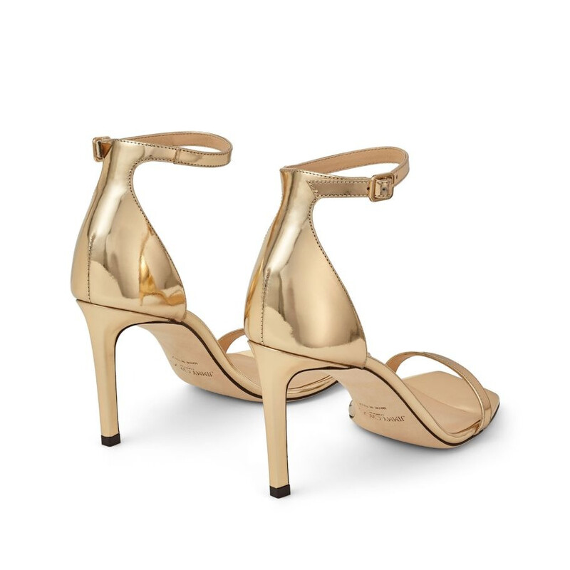 Jimmy Choo Gold Alva 85 Leather Sandals, Brand Size 35 ( US Size 5