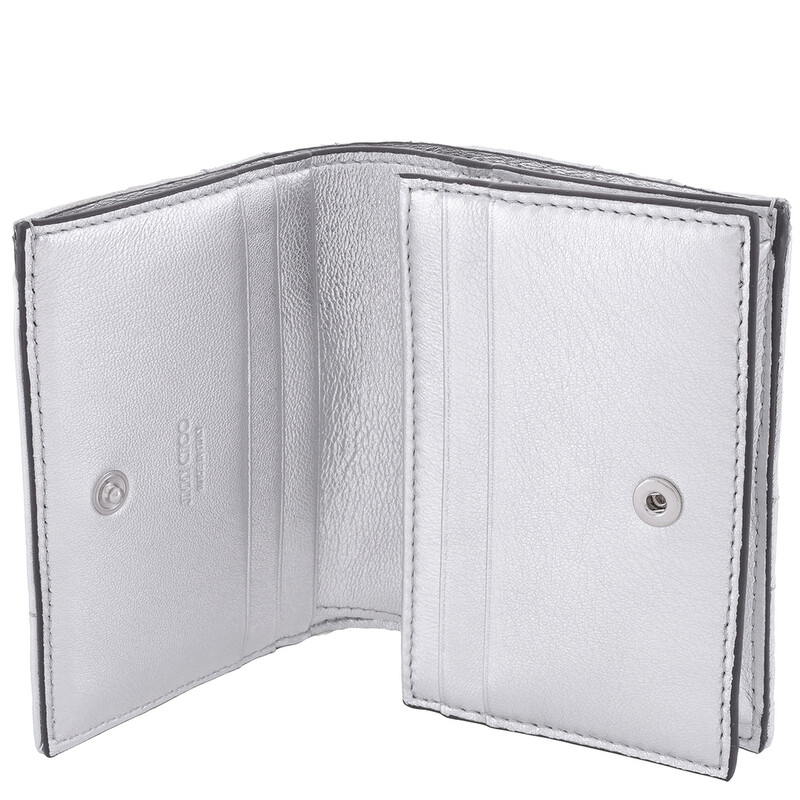 Jimmy Choo Hanne JC Emblem Leather Wallet J000163949-SILVER/SILVER