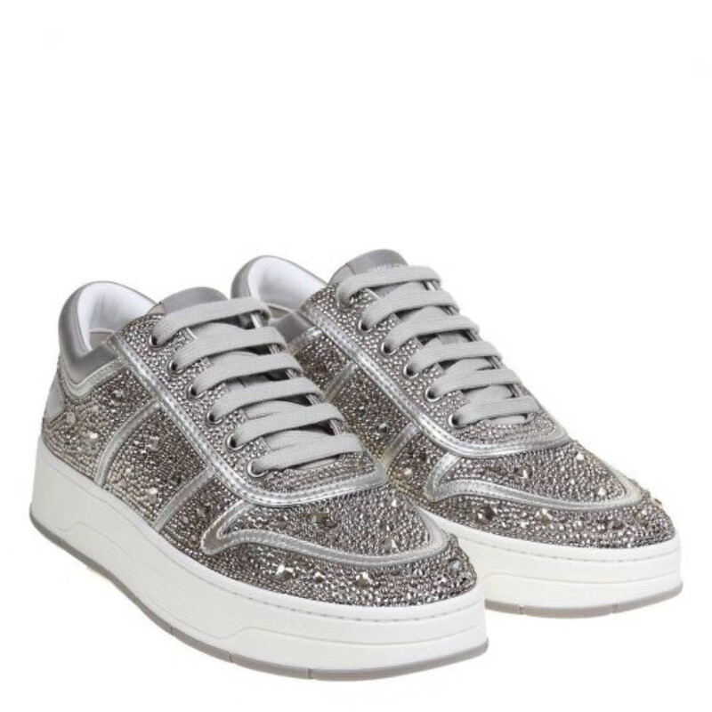 Jimmy Choo Hawaii Metallic Crystal Stud Sneakers, Brand Size 34.5