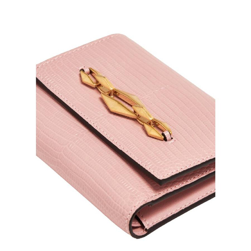 JIMMY CHOO ローズゴールド 折りたたみ財布 Jimmy Choo Marinda Diamond-Chain Leather Wallet J000168894-ROSE