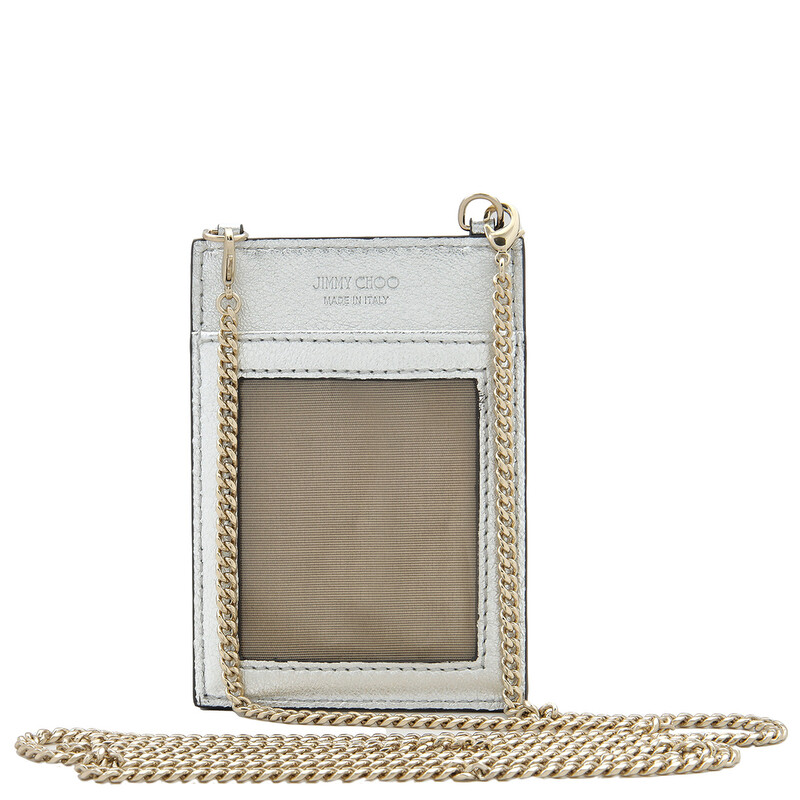 Jimmy Choo Nappa Leather ID Holder With Chain J000169003-SILVER