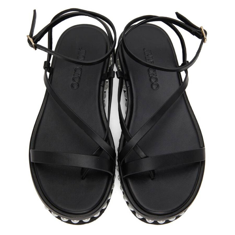 Jimmy Choo Pine Flat Pearl Embellished Leather Sandals, Brand Size