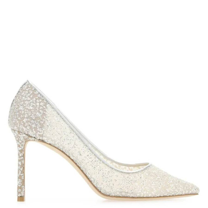 Jimmy Choo Romy 85 Glitter Tulle Metallic Pumps, Brand Size 39.5