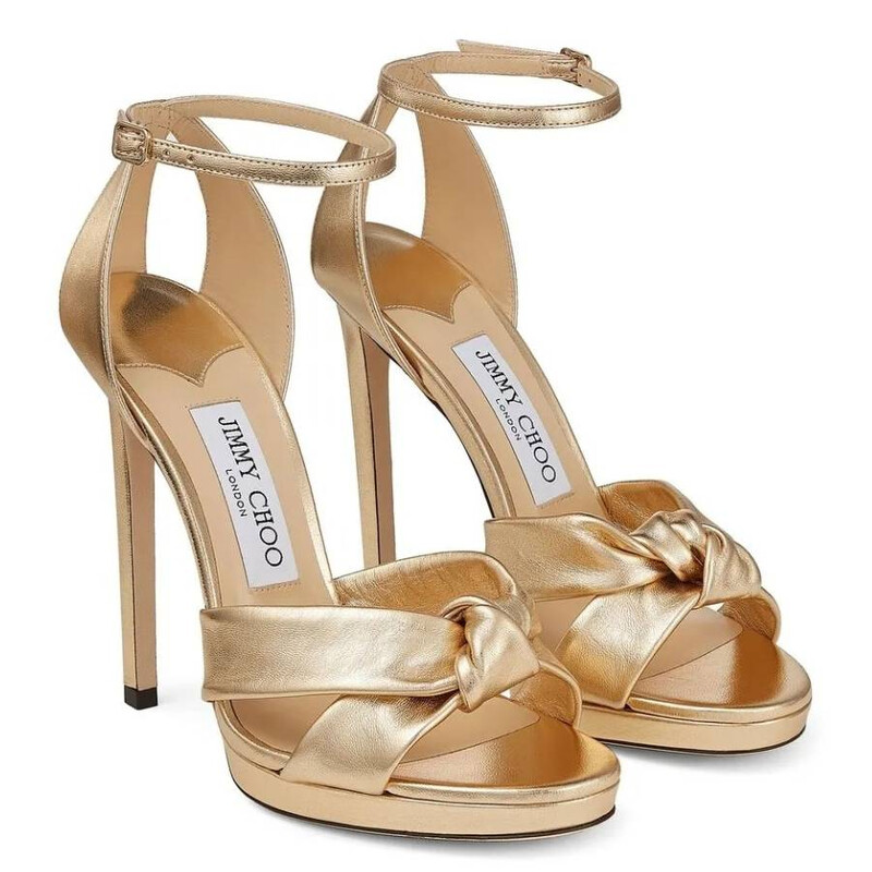 Jimmy Choo Rosie 120 Metallic Nappa Sandals, Brand Size 38.5 ( US