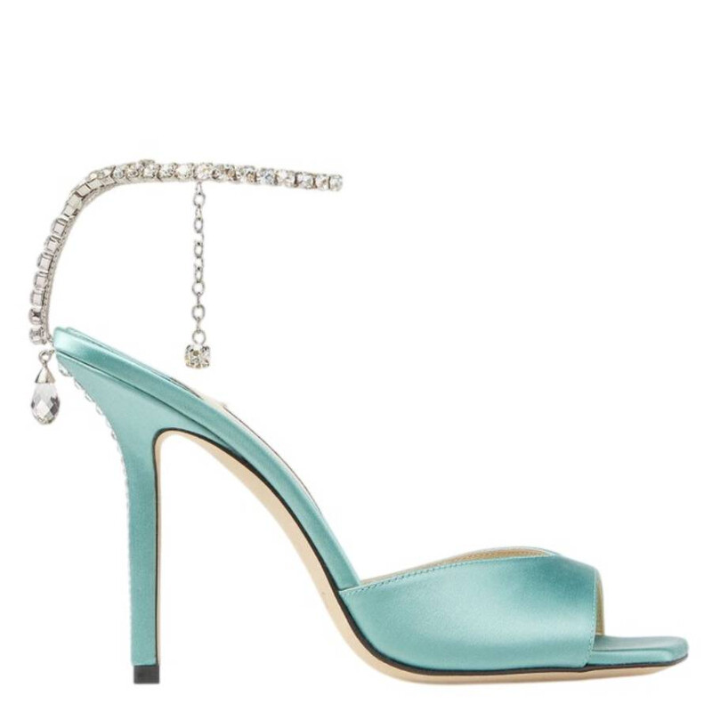 Jimmy Choo Saeda Crystal Embellished Satin Sandals, Brand Size