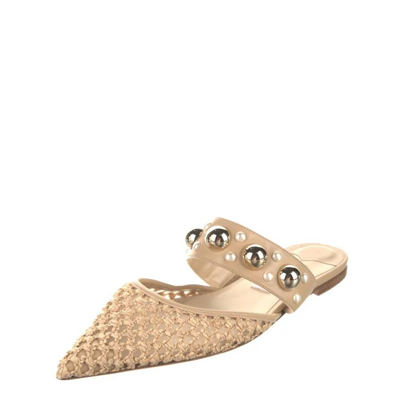 JIMMY CHOO BASETTE スエード スタッズ パール ミュール Jimmy Choo Womens Basette Raffia Flats, Brand Size 34 ( US Size 4