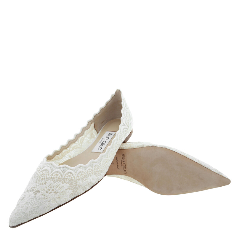 Jimmy Choo Womens Love Flat Ivory Ballerina Flats, Brand Size 35