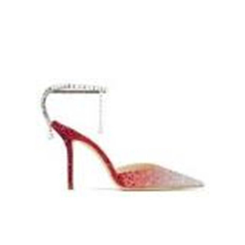 58300円→❣️Mame Cording Embroidery Heels Jimmy Choo Womens Saeda 85mm Silver/Red Pump Heels, Brand Size 34