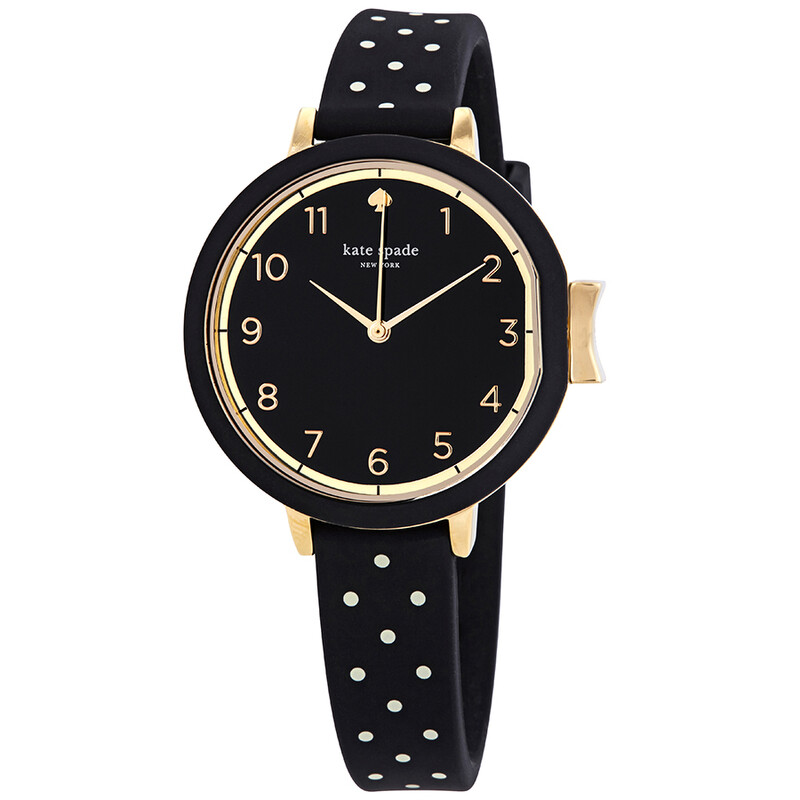 kate spade腕時計 Kate Spade Park Row Black Dial Polka Dot Silicone Ladies Watch