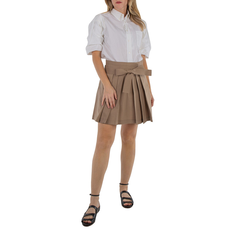 Kenzo Ladies Dark Beige Wool Pleated Virgin-Wool Miniskirt, Brand