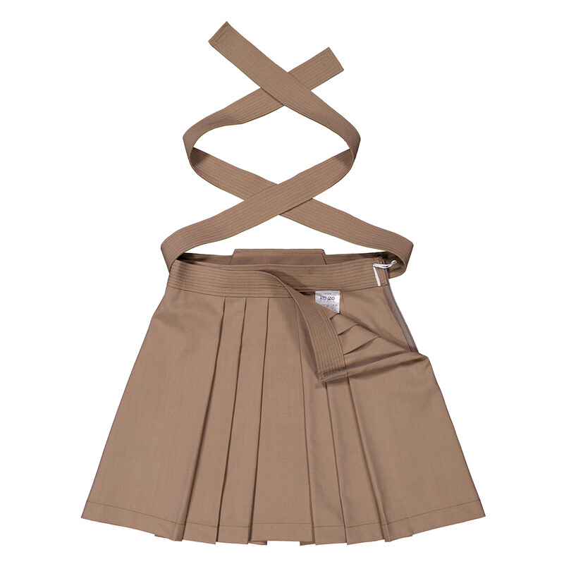 Kenzo Ladies Dark Beige Wool Pleated Virgin-Wool Miniskirt, Brand