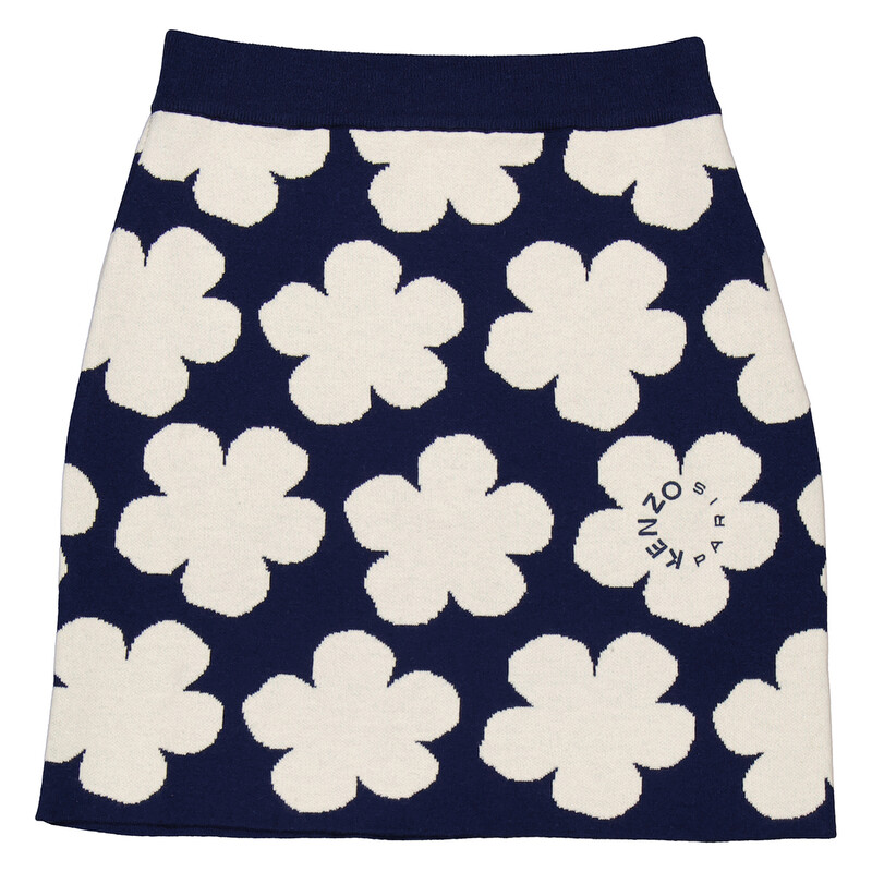 Kenzo Ladies Midnight Blue Jacquard Poppy Skirt, Size Medium