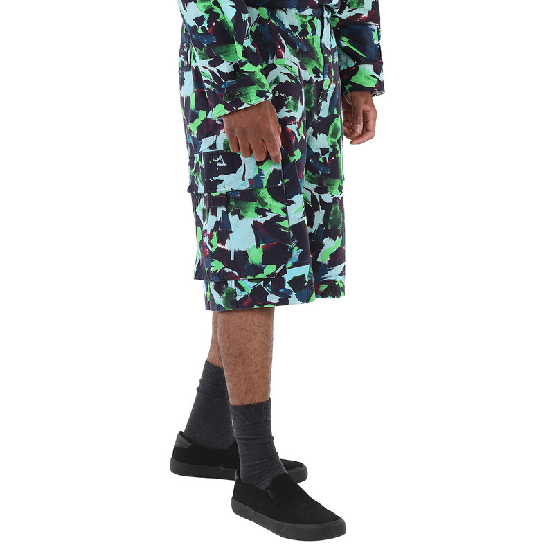 Kenzo Men's Grass Green Abstract-print Cargo Shorts, Waist Size 33