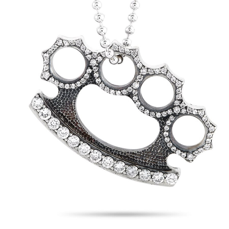 King Baby Silver and White Cubic Zirconia Large Brass Knuckle 