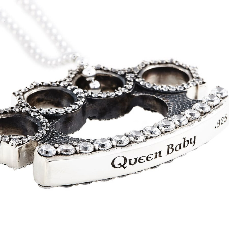 King Baby Silver and White Cubic Zirconia Large Brass Knuckle 