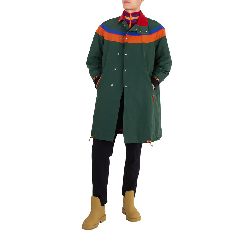 Kolor Beacon Men's Green Colorblock Nylon Long Jacket, Brand Size