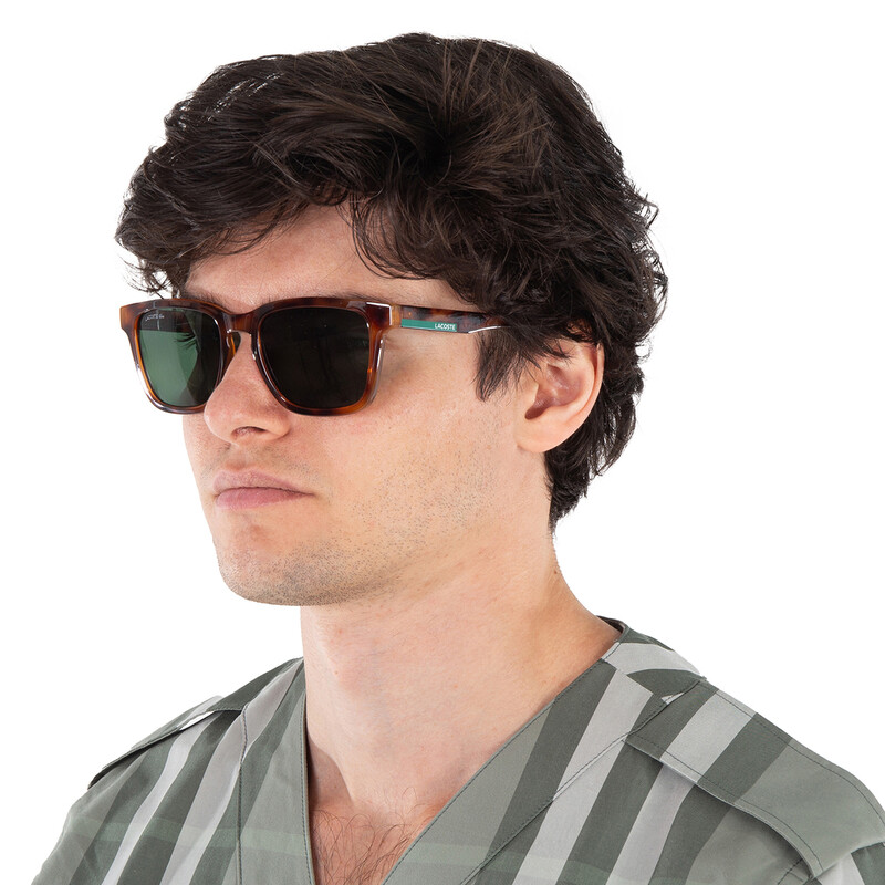 Lacoste L798S Sunglasses in tortoiseshell frame and green temples. Lacoste Green Square Unisex Folding Sunglasses L778S 315 52  main image 3