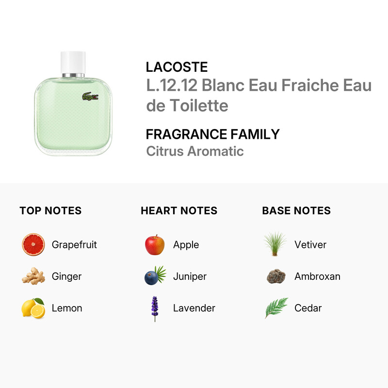 Lacoste Men's L.12.12 Blanc Eau Fraiche Eau de Toilette EDT Spray