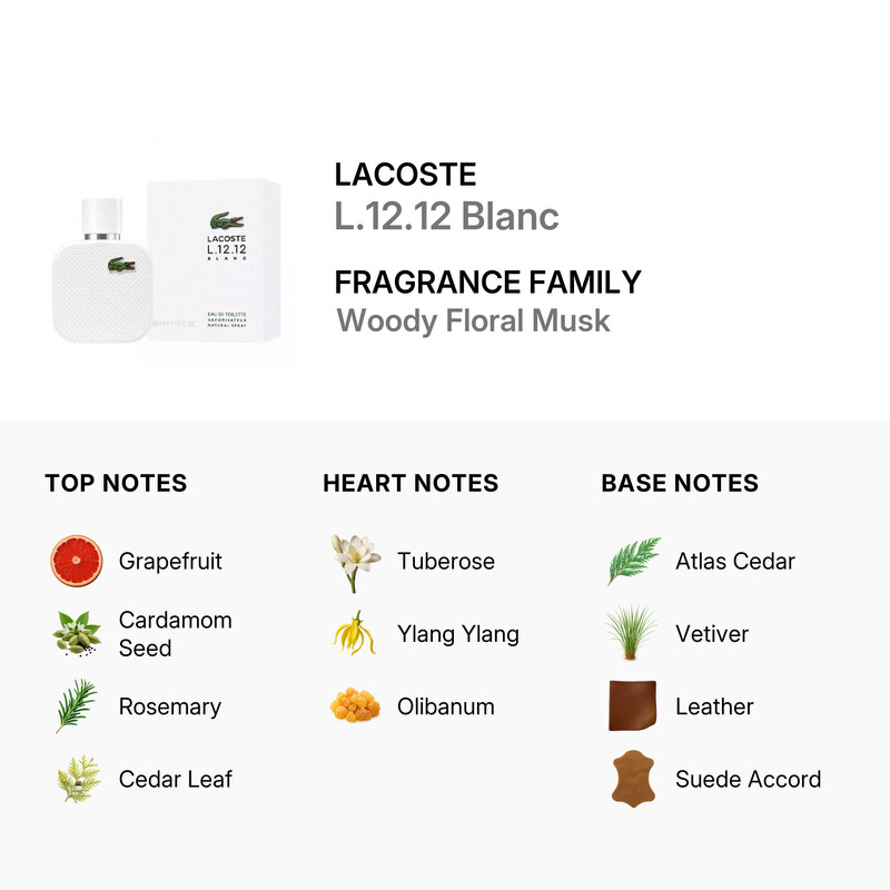 Lacoste Men's L.12.12 Blanc EDT 1.7 oz Fragrances 3386460149105