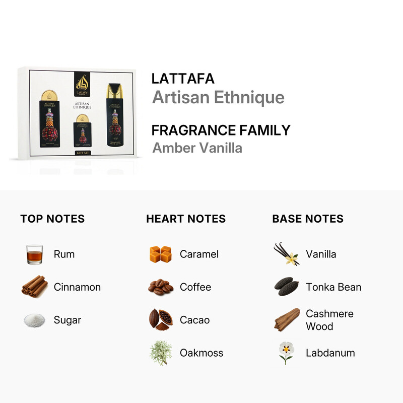 Lattafa Ladies Artisan Ethnique 3pcs EDP Gift Set Fragrances