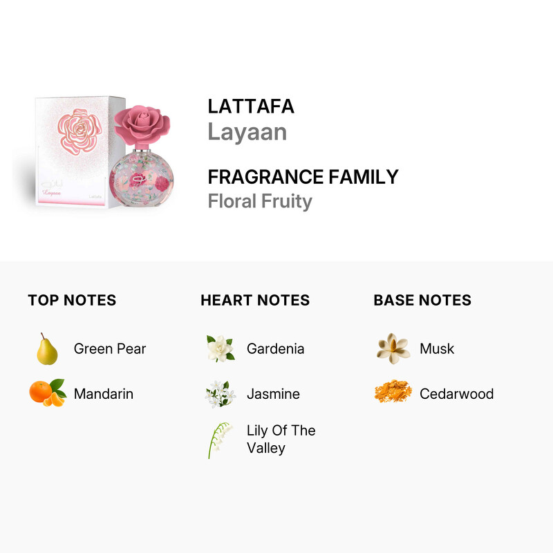 Lattafa Ladies Layaan EDP Spray 2.53 oz Fragrances 6290360598895