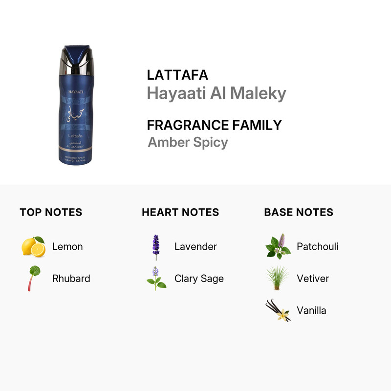 Lattafa Men's Hayaati Al Maleky Deodorant Body Spray Spray 6.7 oz