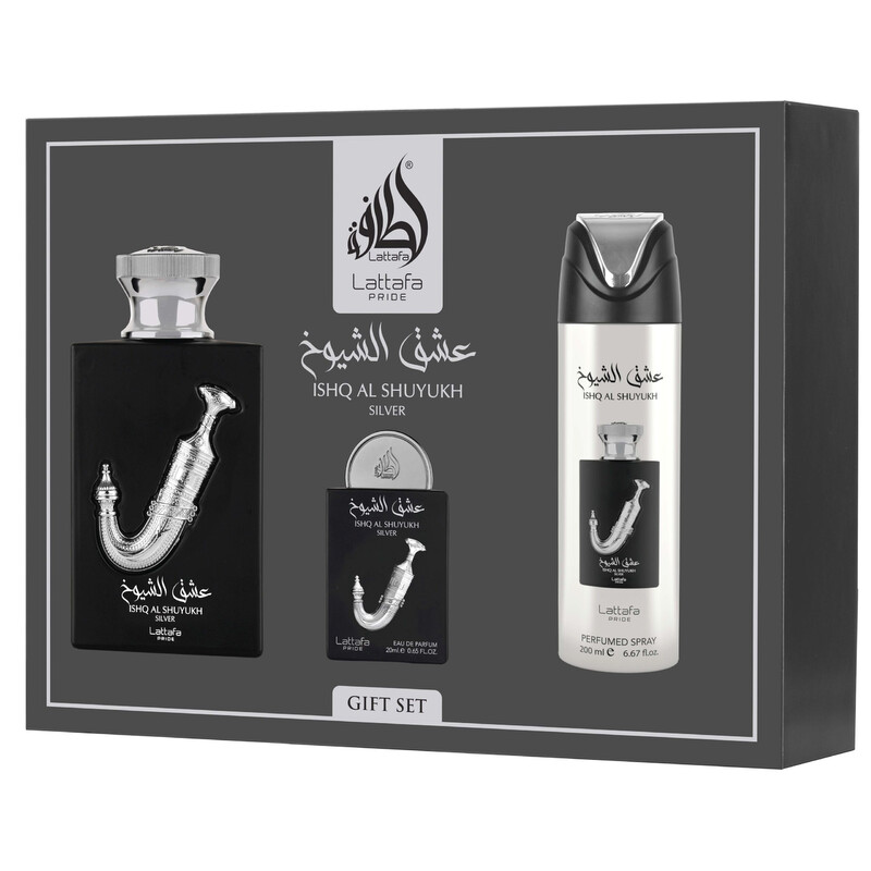 Lattafa Men's Ishq Al Shuyukh Silver Gift Set Fragrances 6290362346579