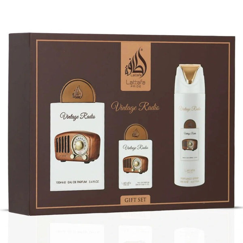 Lattafa Unisex Pride Vintage Radio 3pcs EDP Gift Set Fragrances