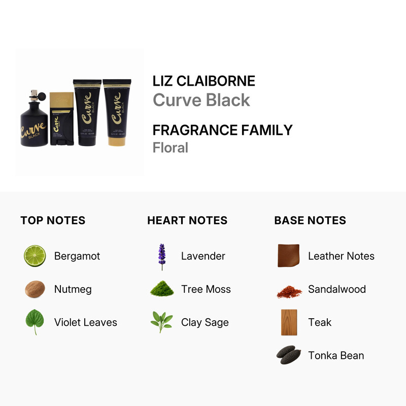 Liz Claiborne Men's Curve Black 4pcs EDC Gift Set Fragrances