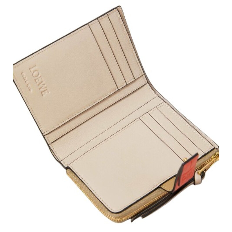 Loewe Slim Zip Bifold Compact Wallet - Clay Green/Vivid Orange 