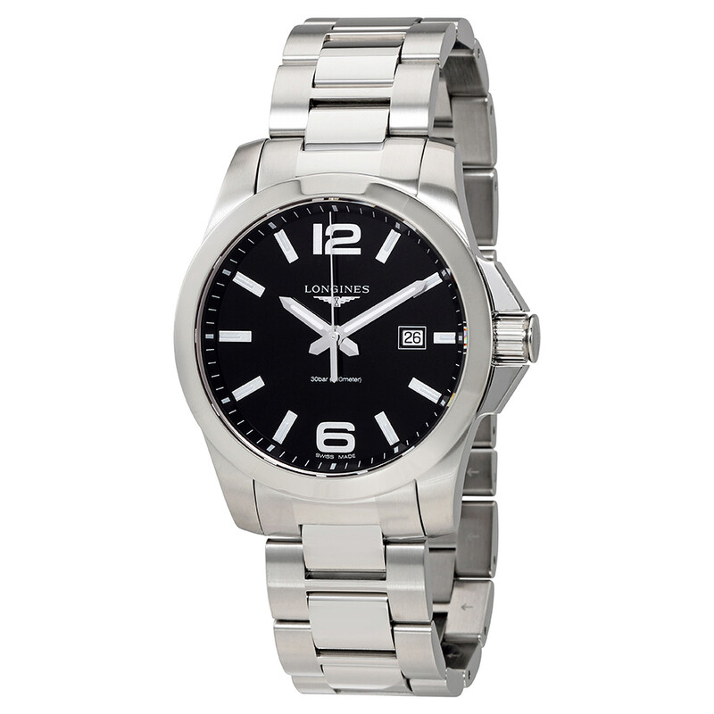 Longines Conquest Black Dial Stainless Steel Men's 43mm Watch