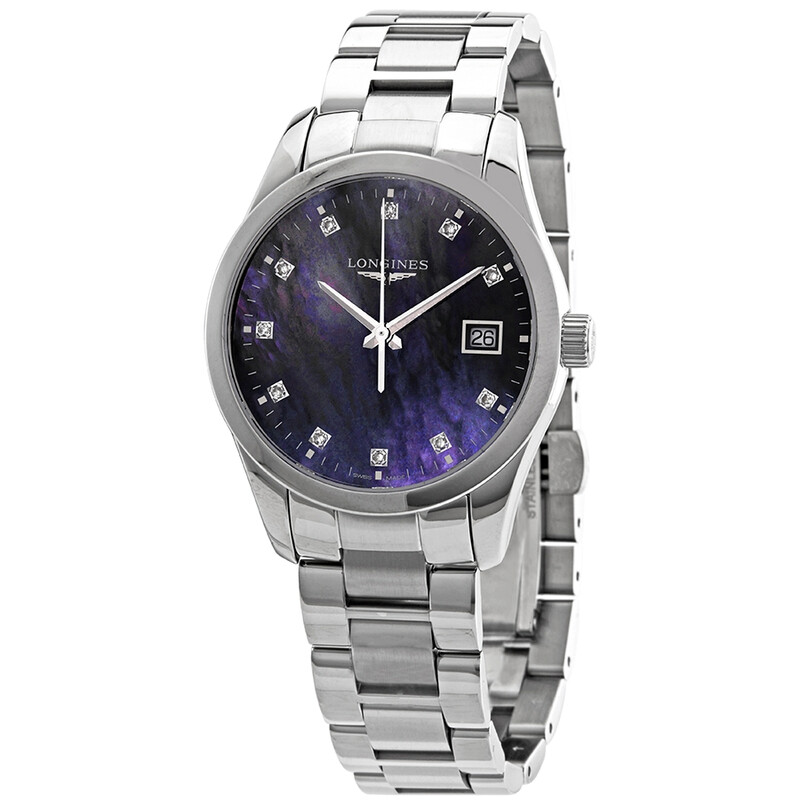 Longines Conquest Classic Black Mother of Pearl Diamond Dial