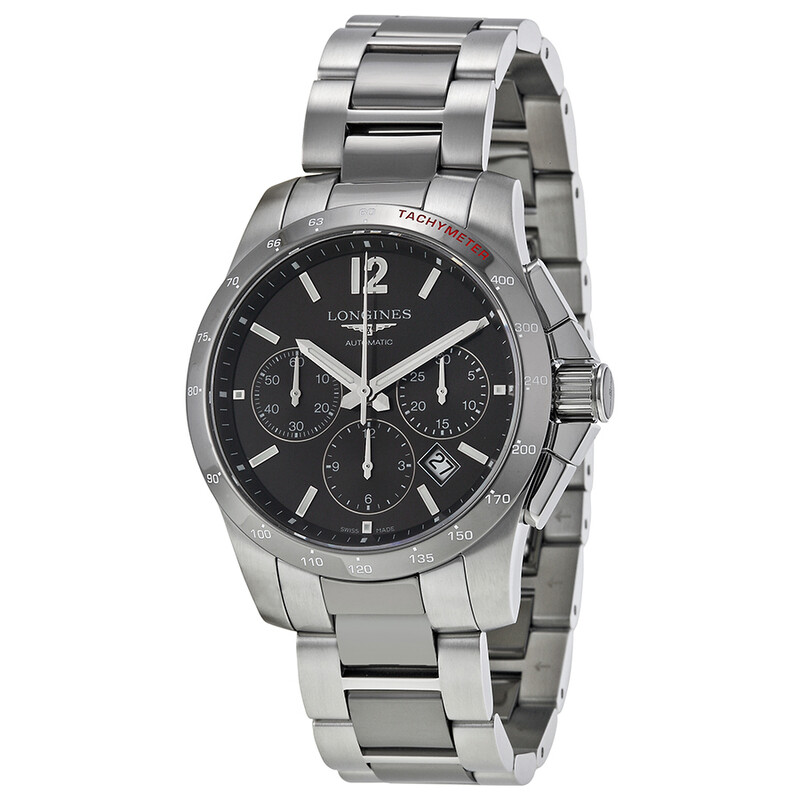 Longines Conquest Grey Dial Chronograph Steel and Ceramic Men's