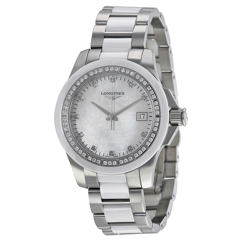 LONGINES 時計 Longines Conquest White Ceramic Diamond Ladies Watch L32810877 L3