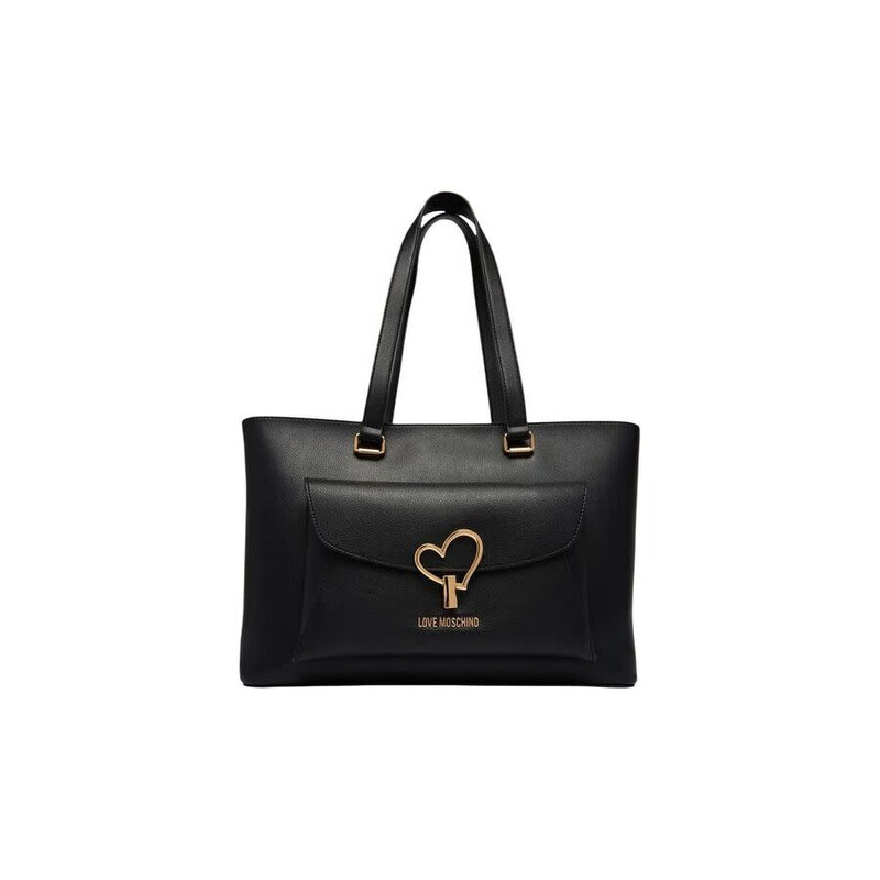 Love Moschino Gold Heart-Detailed Polyurethane Shoulder Bag