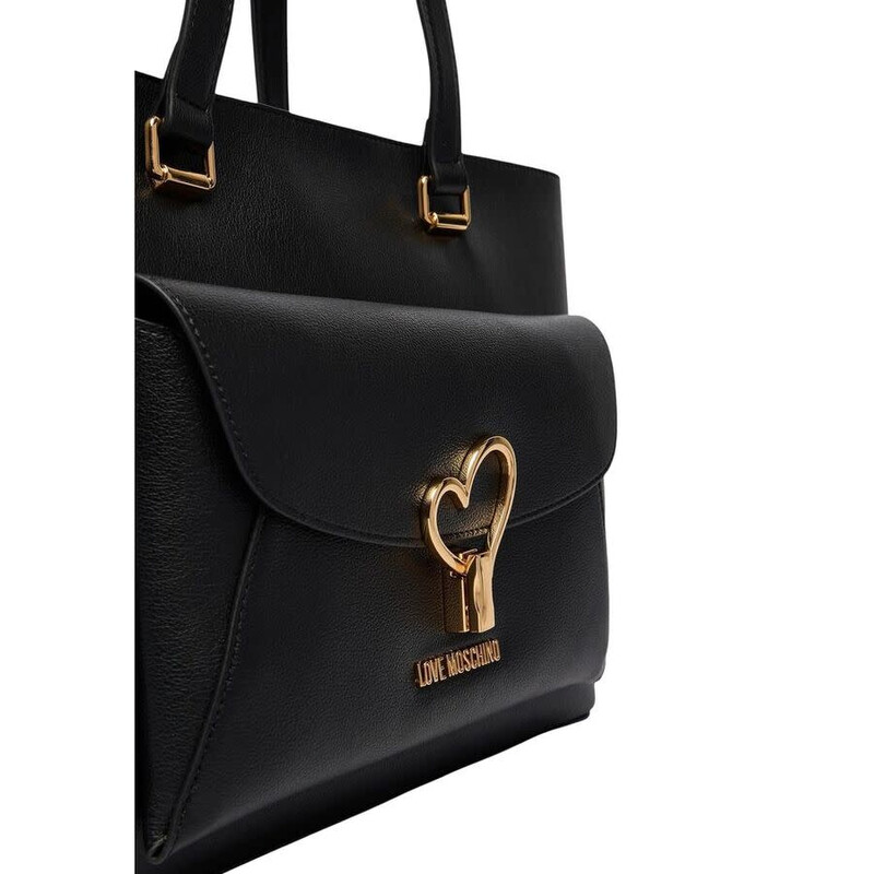 Love Moschino Gold Heart-Detailed Polyurethane Shoulder Bag
