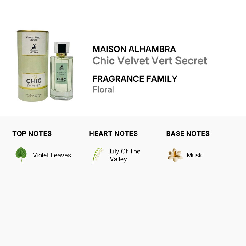 Maison Alhambra Ladies Chic Velvet Vert Secret EDP Spray 3.4 oz