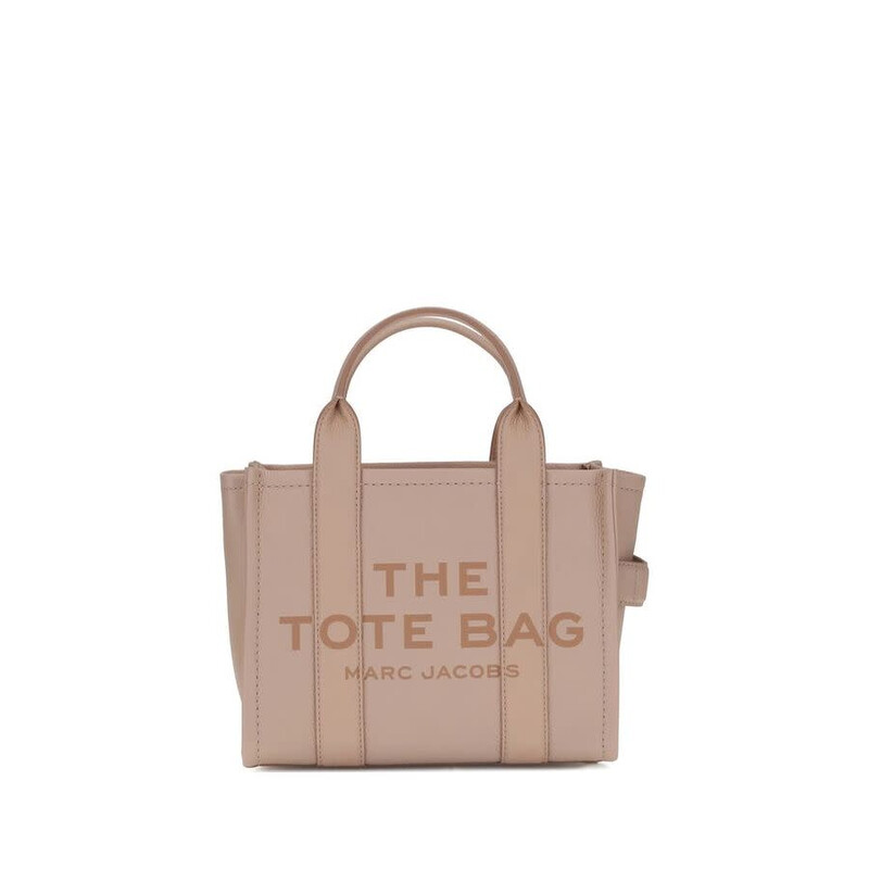 Marc Jacobs Logo-Embossed Calf Leather Tote Bag — Beige