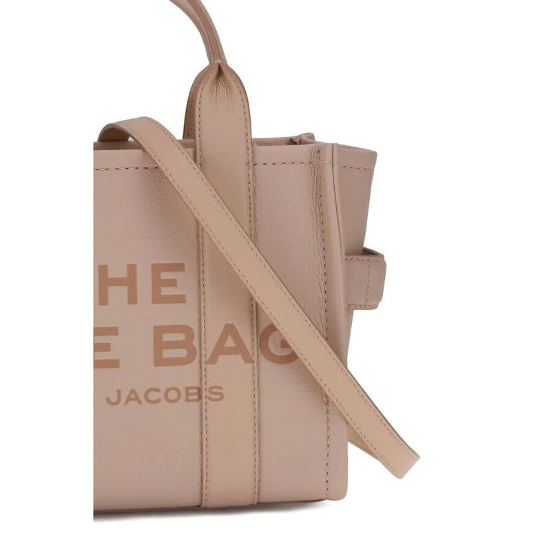 Marc Jacobs Logo-Embossed Calf Leather Tote Bag — Beige