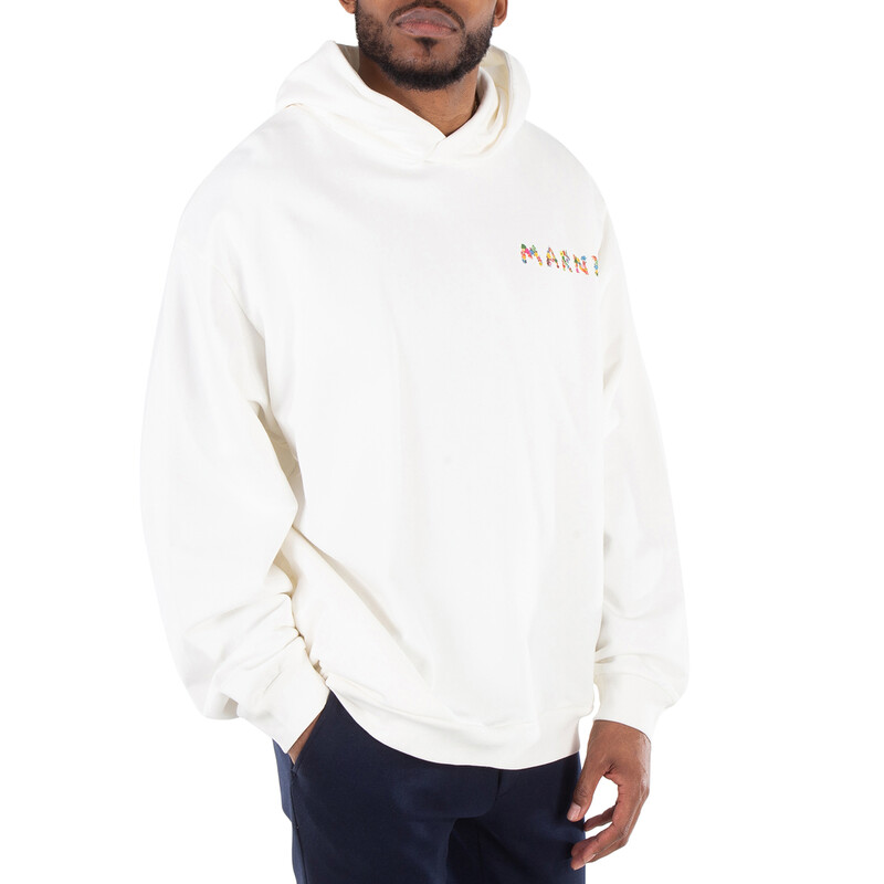 MARNI SS21 ロゴ刺繍 ホワイト フーディ 46 Marni Collage Bouquet Embroidered Hoodie, Brand Size 46 ( US Size